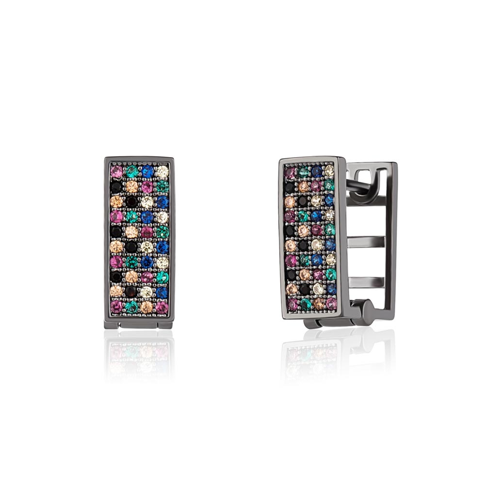Square Multicolor Stone Hoop Earrings Gold With Street Luxury Shine