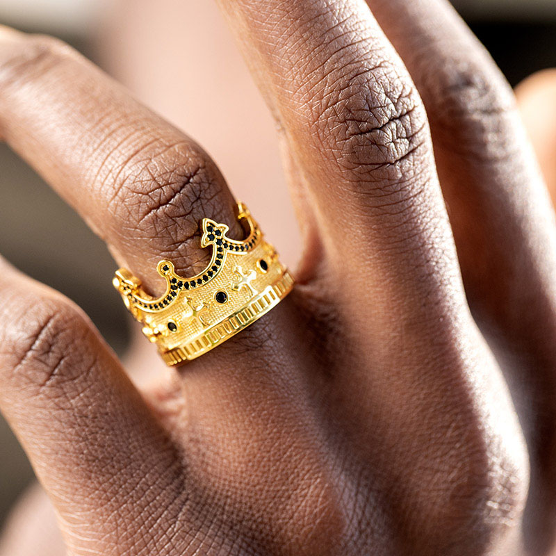 Iced Out Cross King Crown Ring Gold With Street Luxury Shine