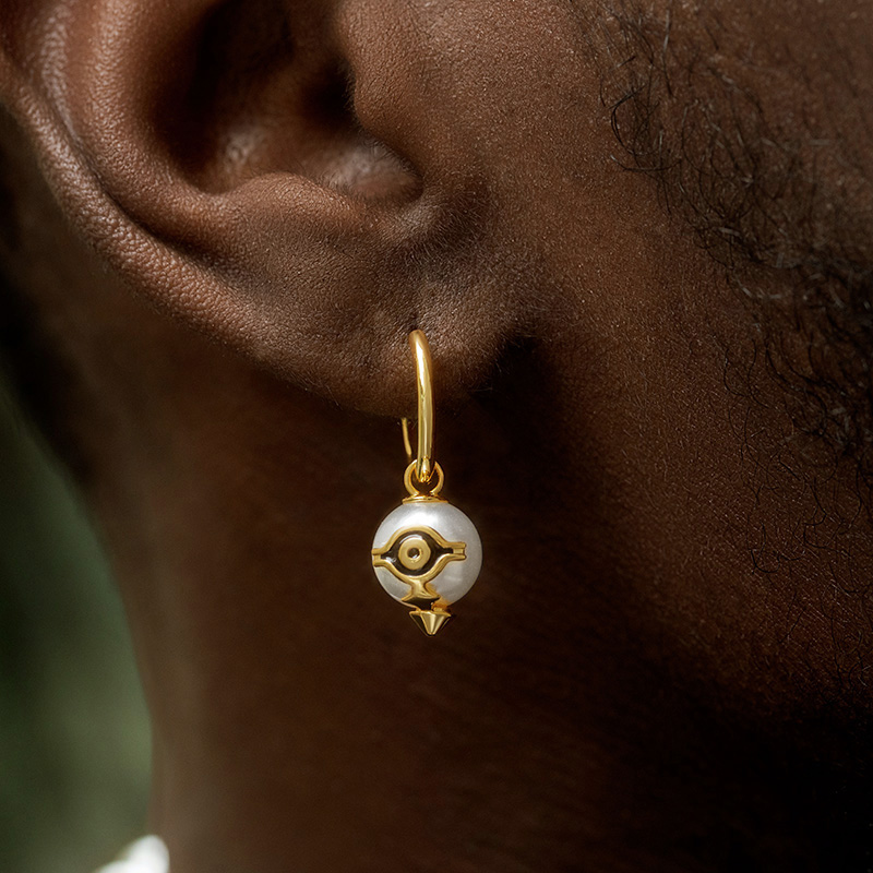 Eye Of Amulet Pearl Corn Dangle Earrings Gold With Street Luxury Shine - Image 3