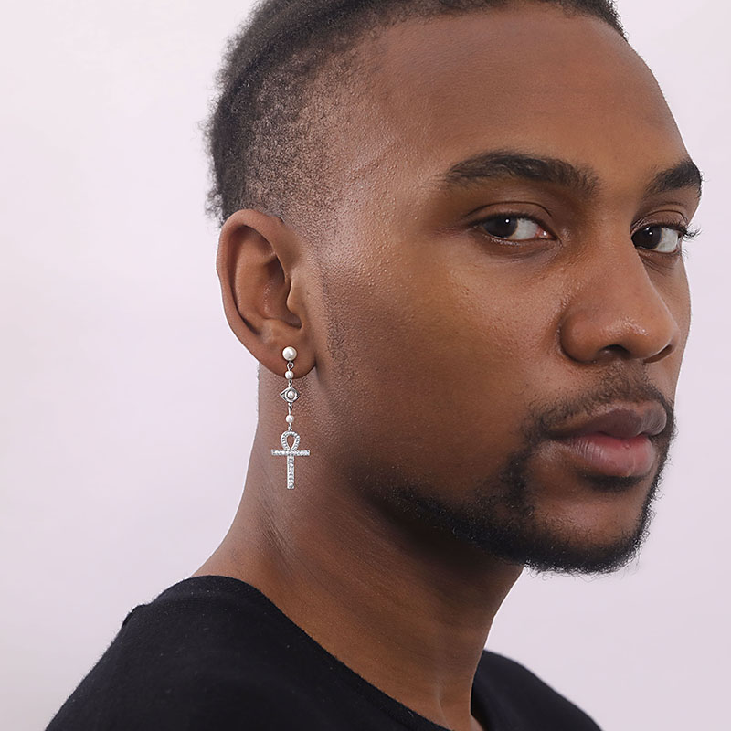 Asymmetric Eye Of Amulet Ankh Pearl Earrings Gold With Street Luxury Shine - Image 3