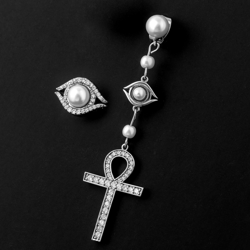 Asymmetric Eye Of Amulet Ankh Pearl Earrings Gold With Street Luxury Shine - Image 5