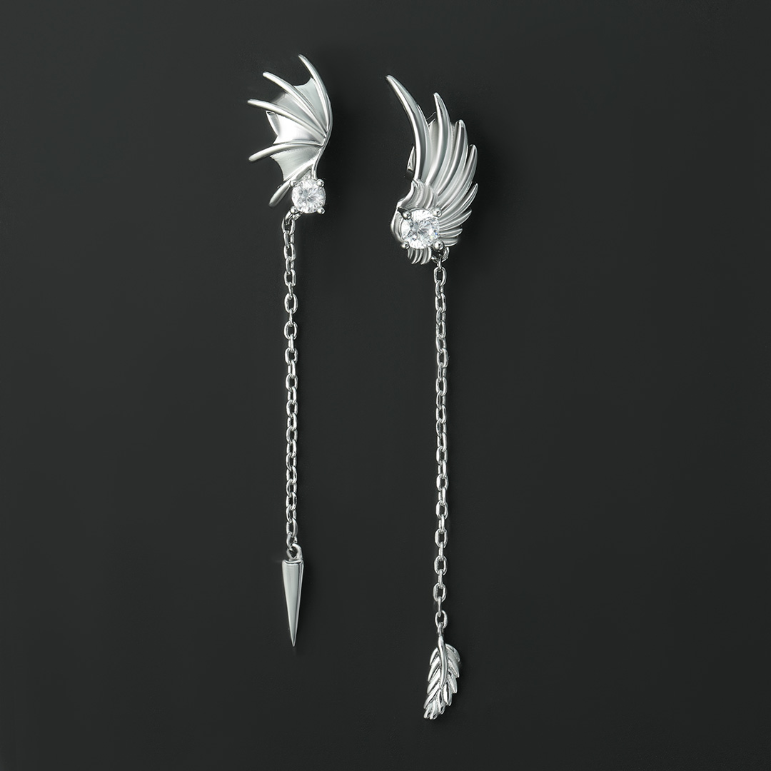 Angel & Devil Wings Asymmetric Earrings Gold With Street Luxury Shine