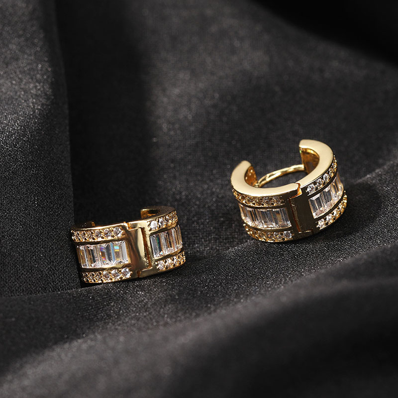 Round&baguette Cut Hoop Earrings Moissanite With Street Luxury Shine