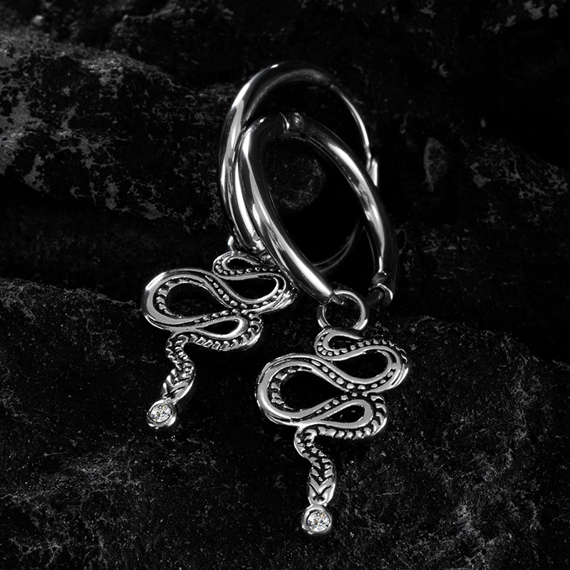 Stainless Steel Twisted Snake Hoop Earrings Silver With Street Luxury Shine - Image 3