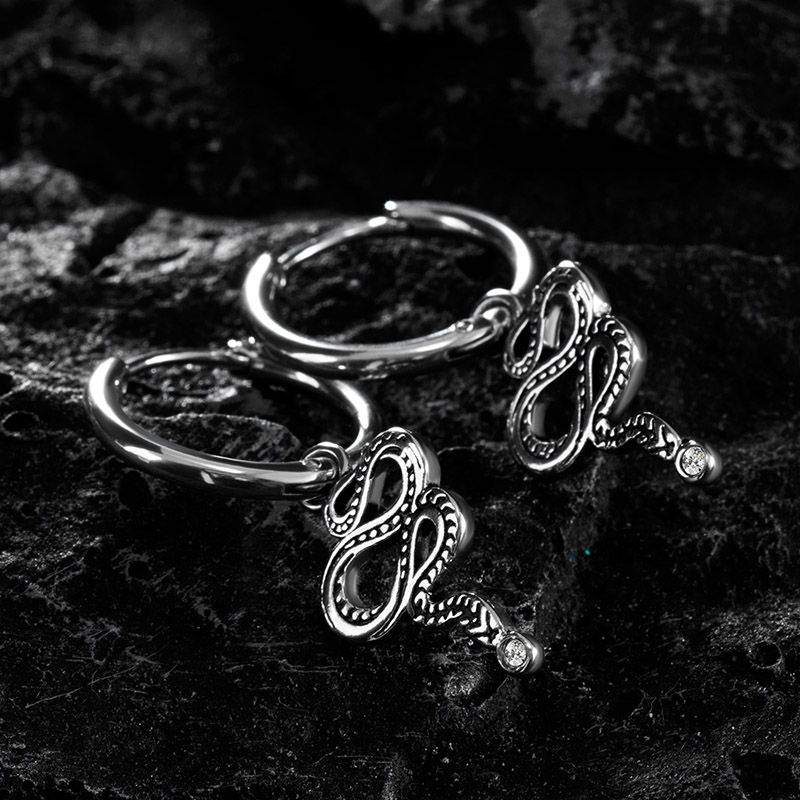 Stainless Steel Twisted Snake Hoop Earrings Silver With Street Luxury Shine - Image 4