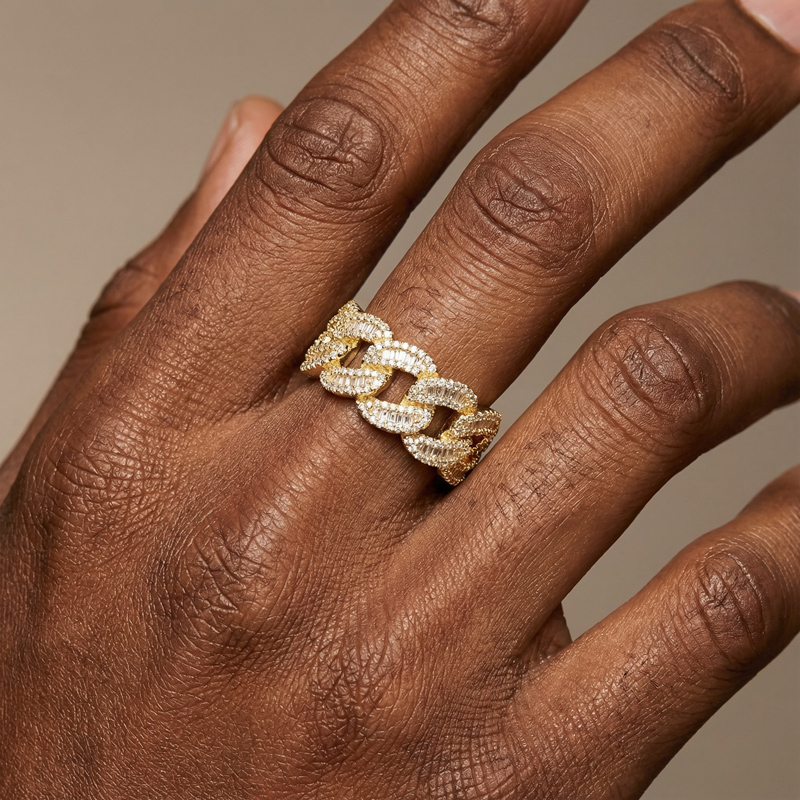 12mm Round & Baguette Cut Cuban Ring Gold With Street Luxury Shine - Image 4