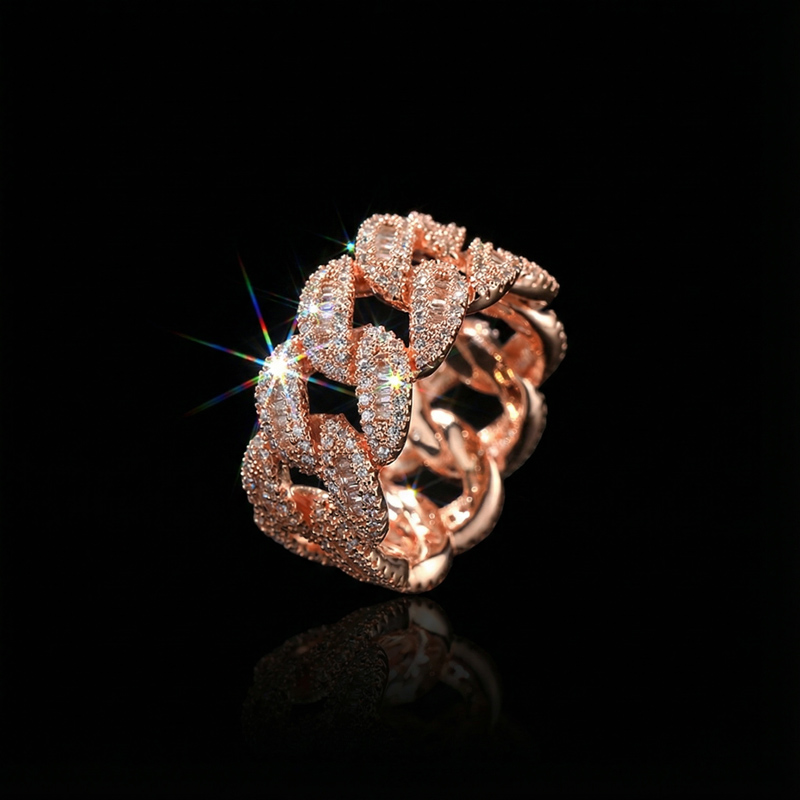12mm Round & Baguette Cut Cuban Ring Gold With Street Luxury Shine - Image 5
