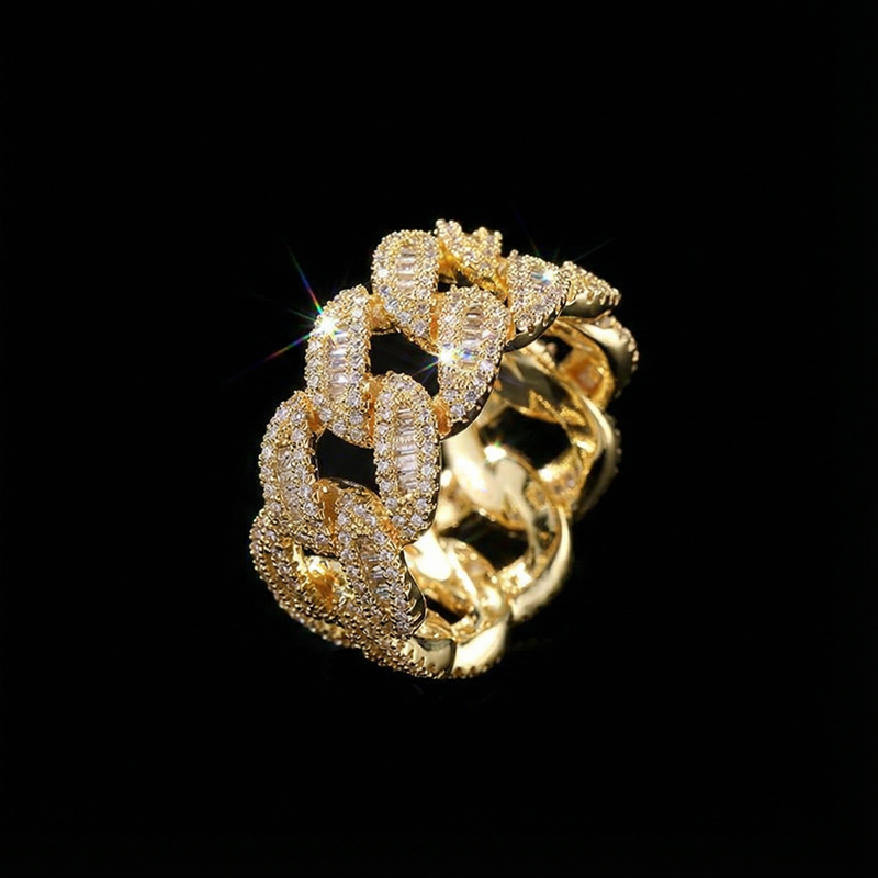 12mm Round & Baguette Cut Cuban Ring Gold With Street Luxury Shine