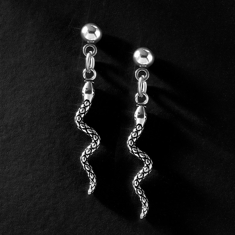 Climbing Snake Stainless Steel Earrings Silver With Street Luxury Shine - Image 3