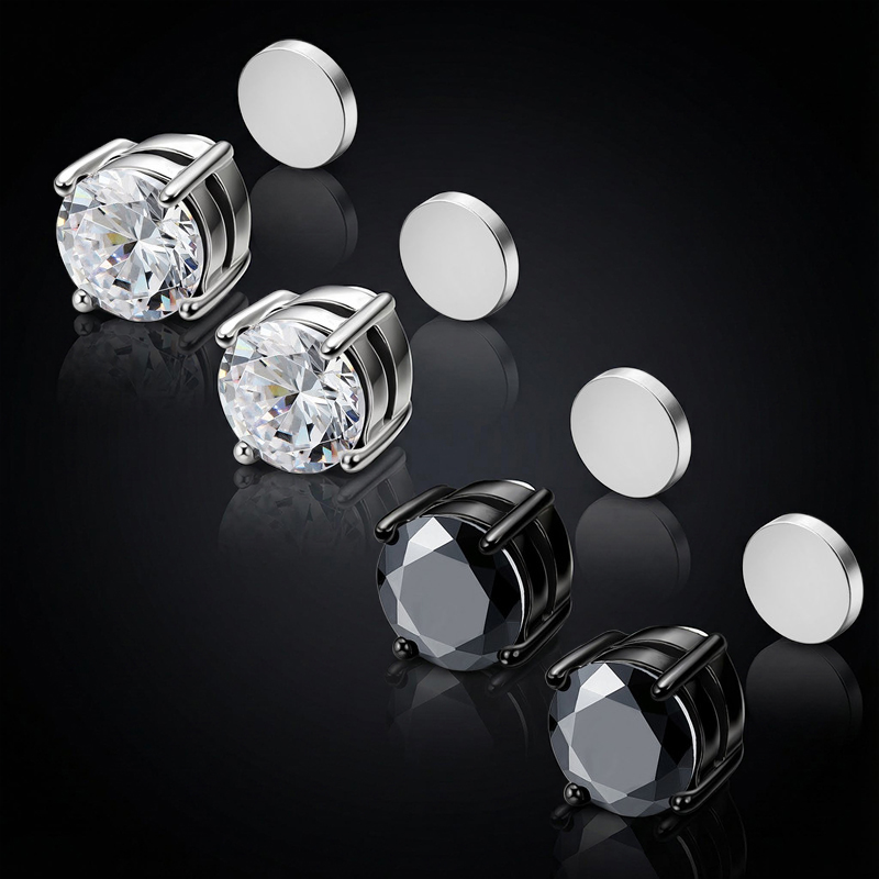 Round Stone Magnetic Non-piercing Stud Earrings With Street Luxury Shine - Image 4