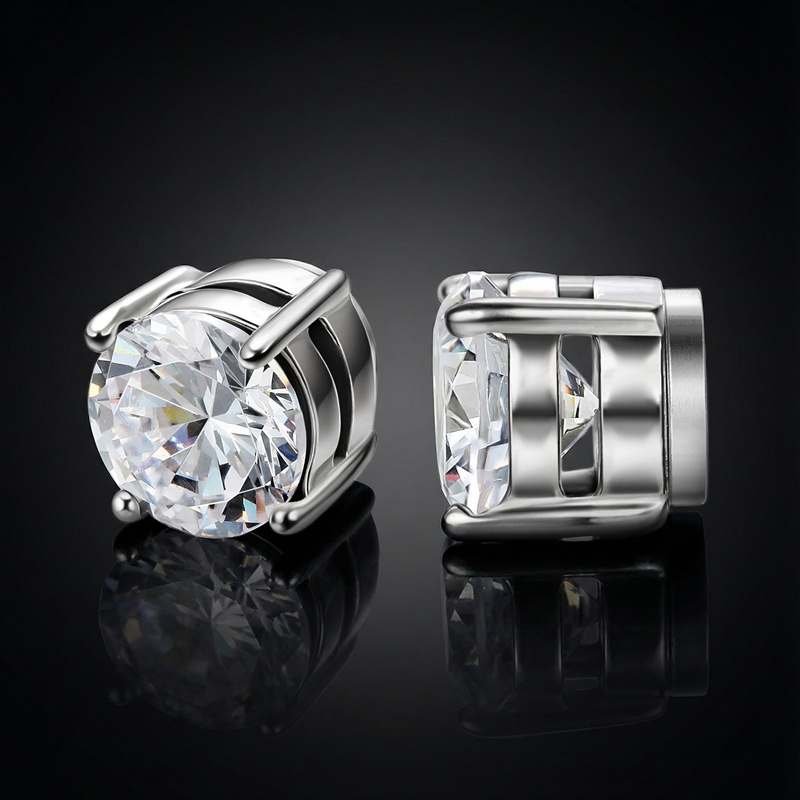 Round Stone Magnetic Non-piercing Stud Earrings With Street Luxury Shine - Image 5