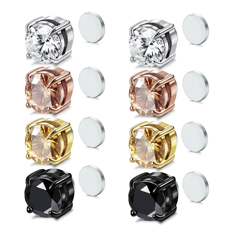 Round Stone Magnetic Non-piercing Stud Earrings With Street Luxury Shine