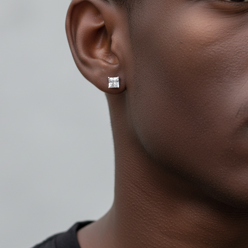 4-prong Square Princess Cut Earrings (a Pair) Gold With Street Luxury Shine - Image 3