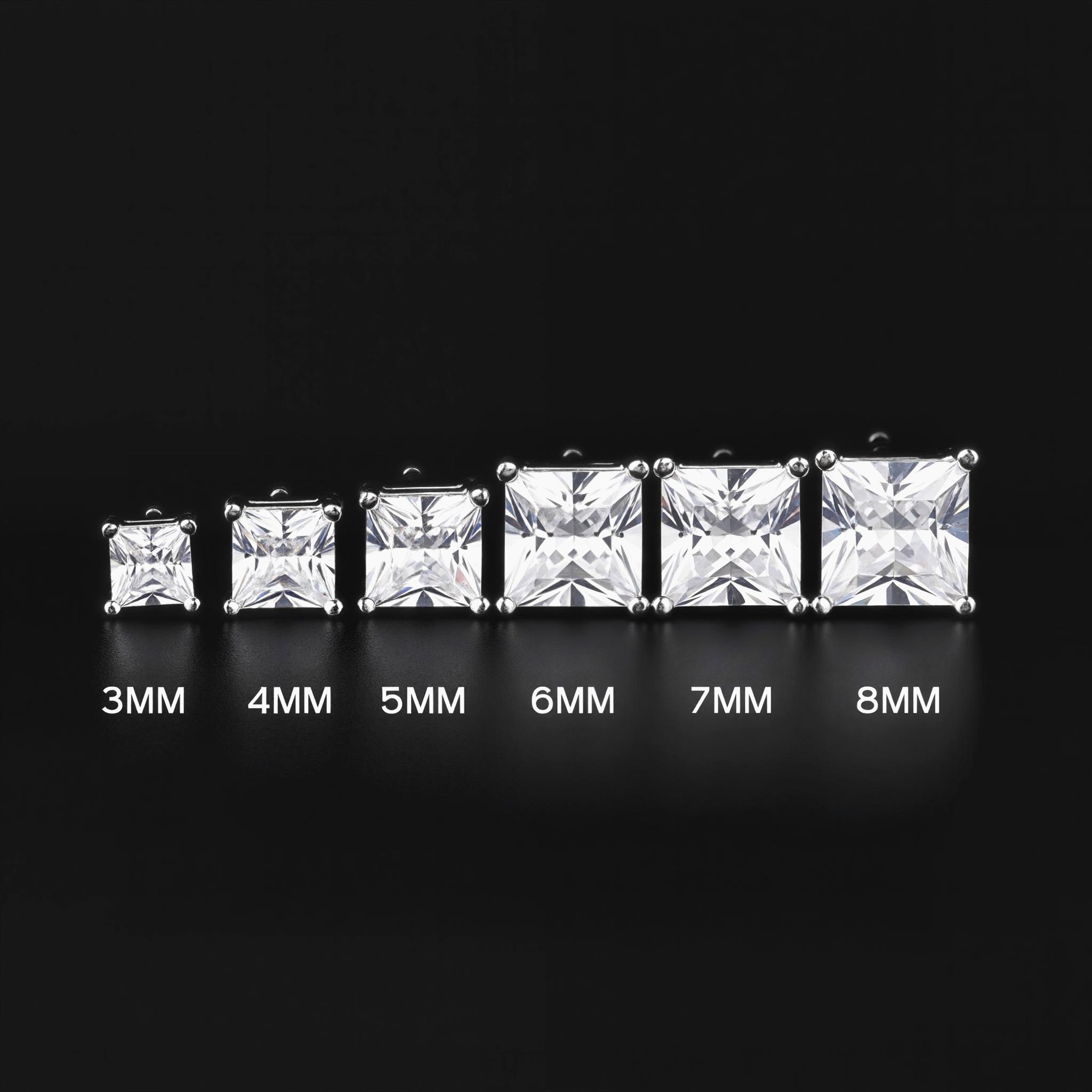 4-prong Square Princess Cut Earrings (a Pair) Gold With Street Luxury Shine