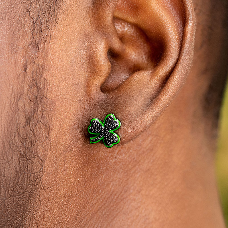 Iced Out Black Stones Enamel Three-leaf Earrings With Street Luxury Shine - Image 3