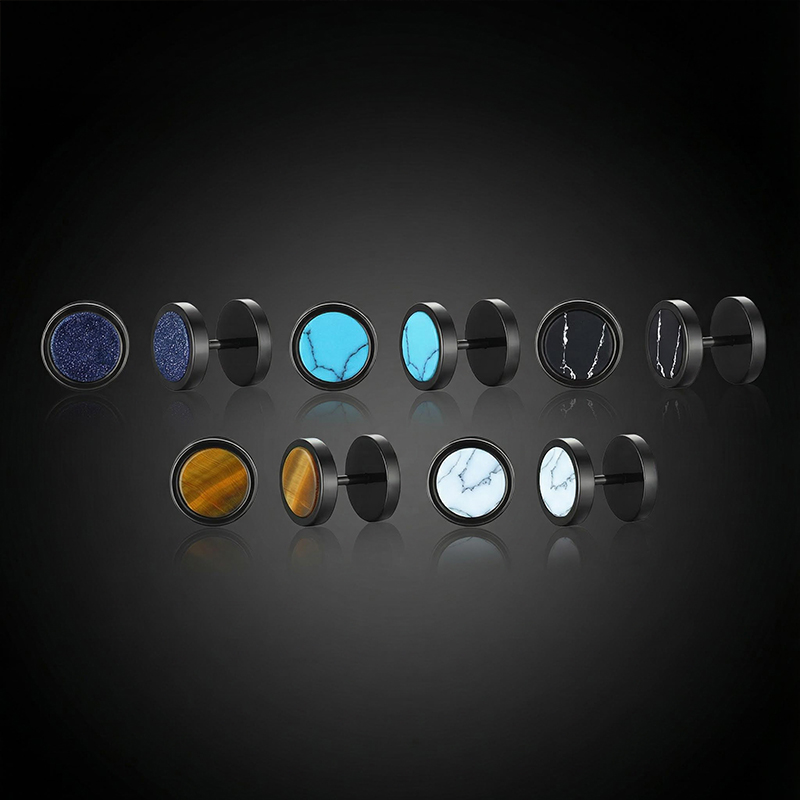 Natural Stone Dumbbell Stud Earrings Silver With Street Luxury Shine - Image 3