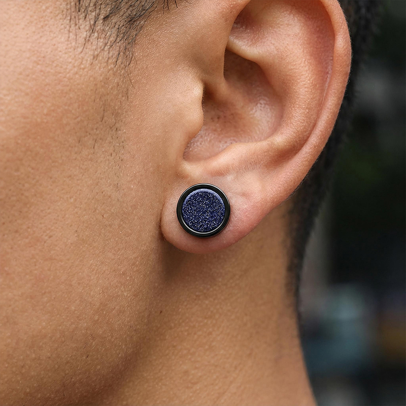 Natural Stone Dumbbell Stud Earrings Silver With Street Luxury Shine - Image 4