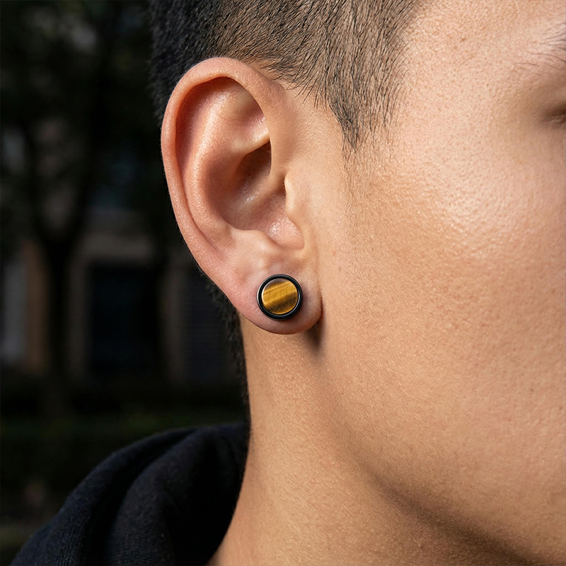 Natural Stone Dumbbell Stud Earrings Silver With Street Luxury Shine - Image 7