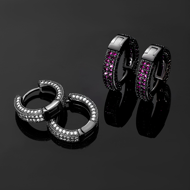 Iced Out Ruby/white Hoop Earrings In Black Gold With Street Luxury Shine - Image 3