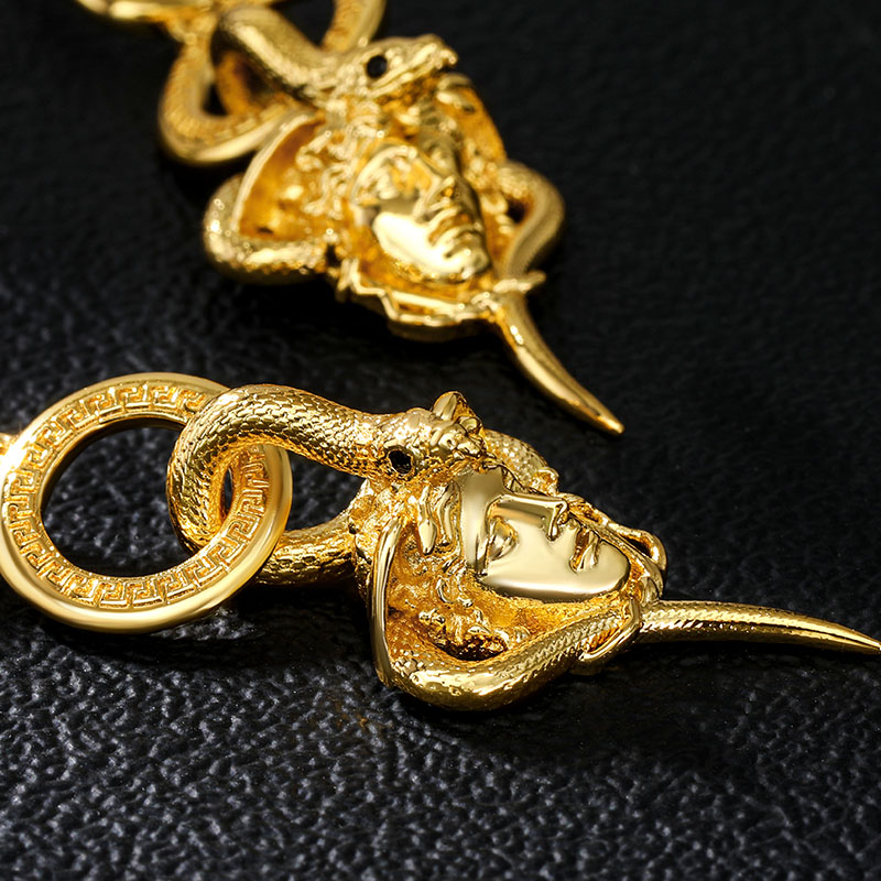 Snake Hair Banshee Greek Key Earrings Gold With Street Luxury Shine - Image 4