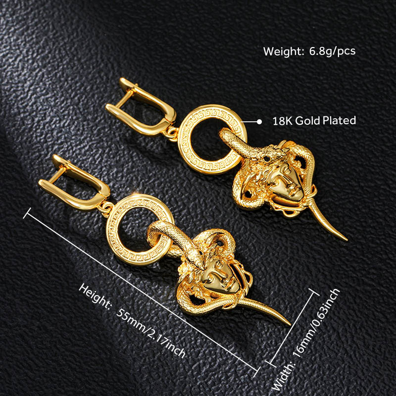 Snake Hair Banshee Greek Key Earrings Gold With Street Luxury Shine - Image 5