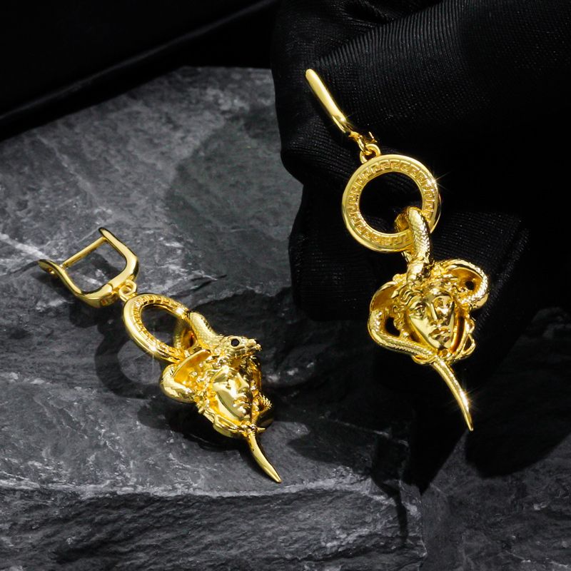 Snake Hair Banshee Greek Key Earrings Gold With Street Luxury Shine - Image 6