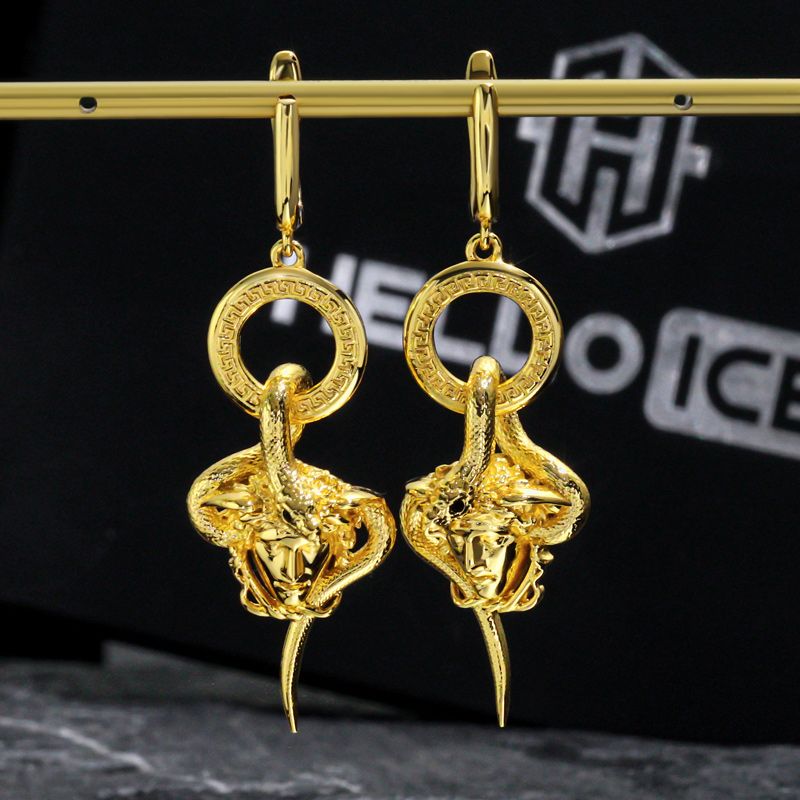 Snake Hair Banshee Greek Key Earrings Gold With Street Luxury Shine - Image 7