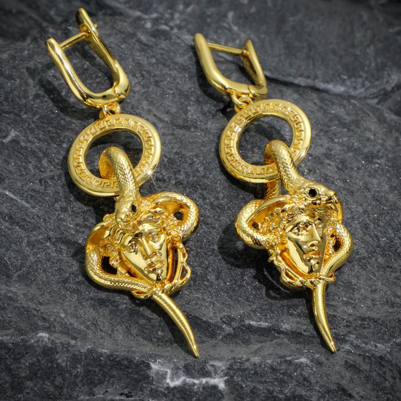 Snake Hair Banshee Greek Key Earrings Gold With Street Luxury Shine