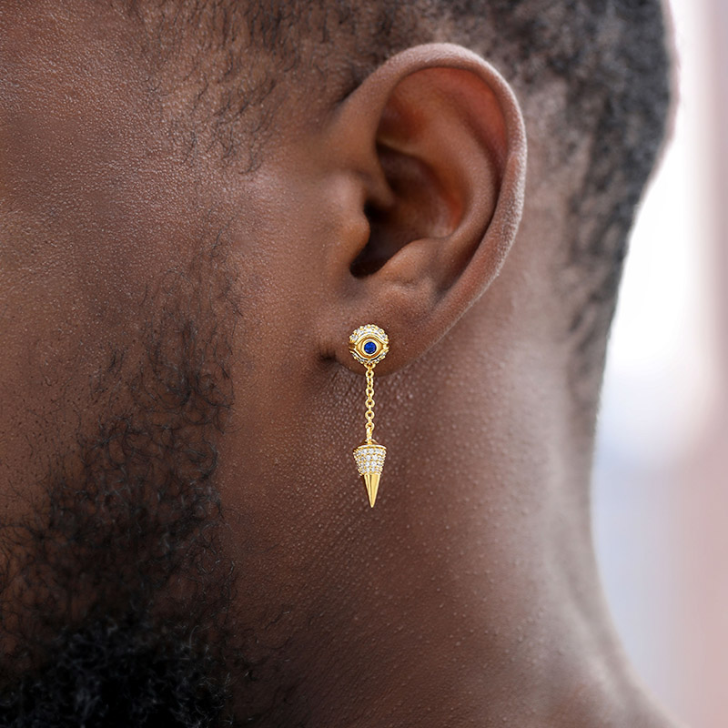 Iced Out Eye Of Ra Cron Drop Earrings Gold With Street Luxury Shine - Image 3