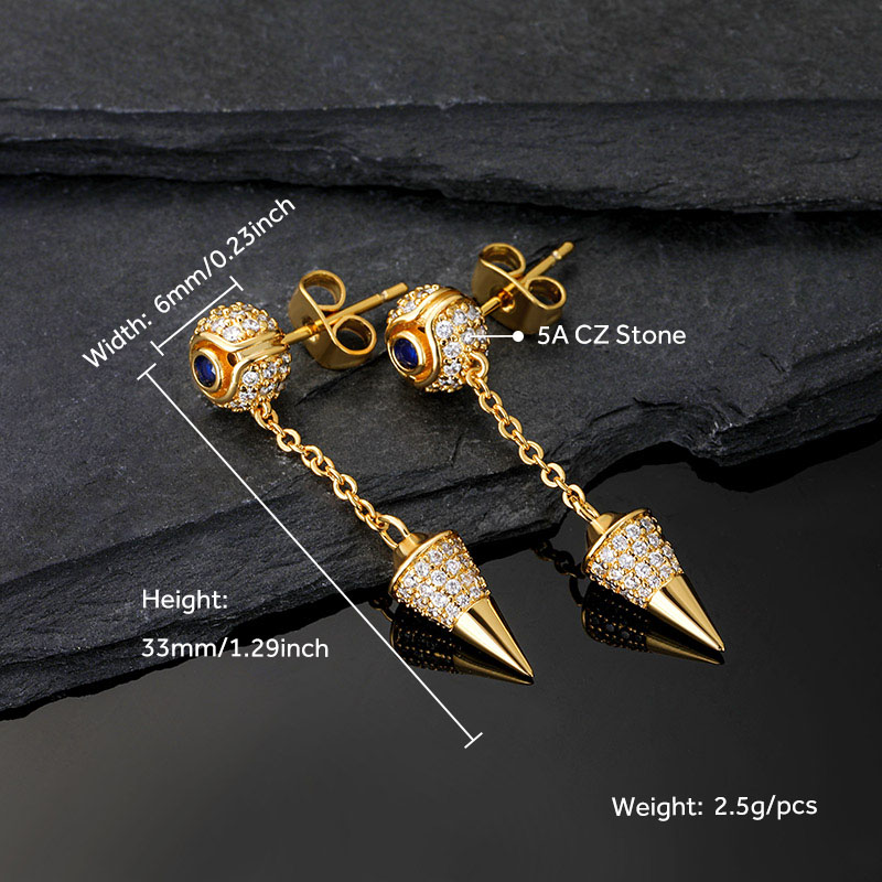 Iced Out Eye Of Ra Cron Drop Earrings Gold With Street Luxury Shine - Image 4