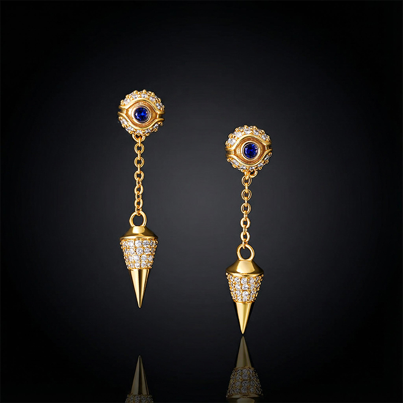 Iced Out Eye Of Ra Cron Drop Earrings Gold With Street Luxury Shine