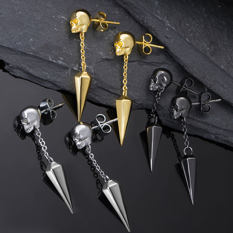 Skull Hexagonal Pyramid Earrings Bold Statement Style With Street Luxury - Image 4