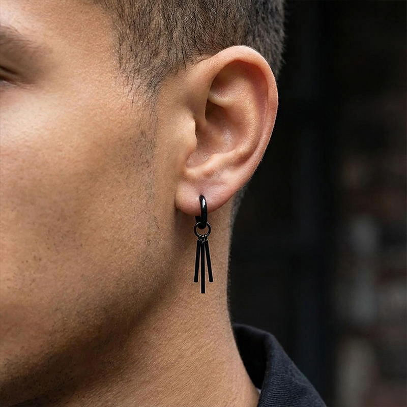Three Stick Hoop Earrings In Black Gold With Street Luxury Shine - Image 3