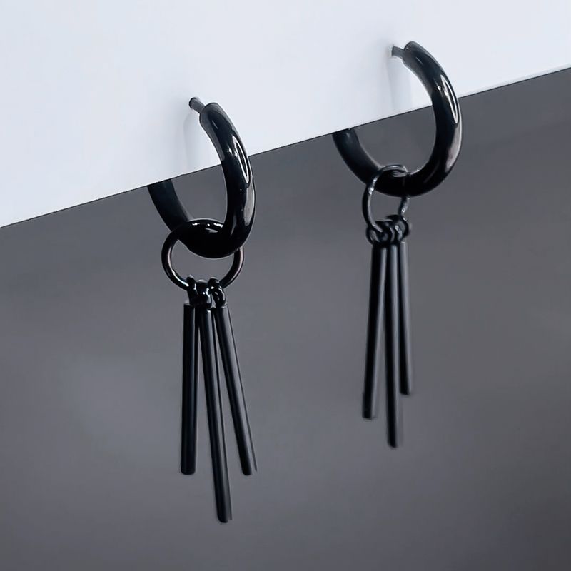 Three Stick Hoop Earrings In Black Gold With Street Luxury Shine - Image 4