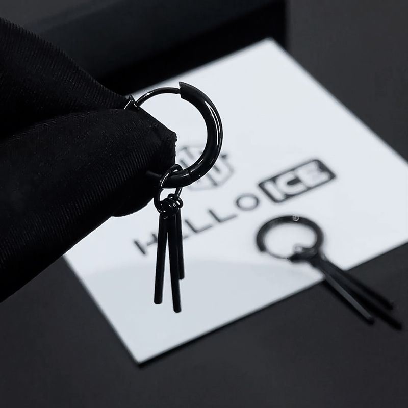 Three Stick Hoop Earrings In Black Gold With Street Luxury Shine - Image 5