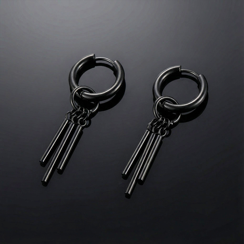 Three Stick Hoop Earrings In Black Gold With Street Luxury Shine - Image 6