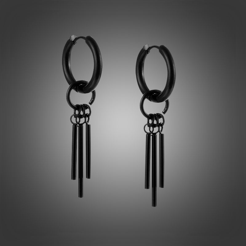 Three Stick Hoop Earrings In Black Gold With Street Luxury Shine