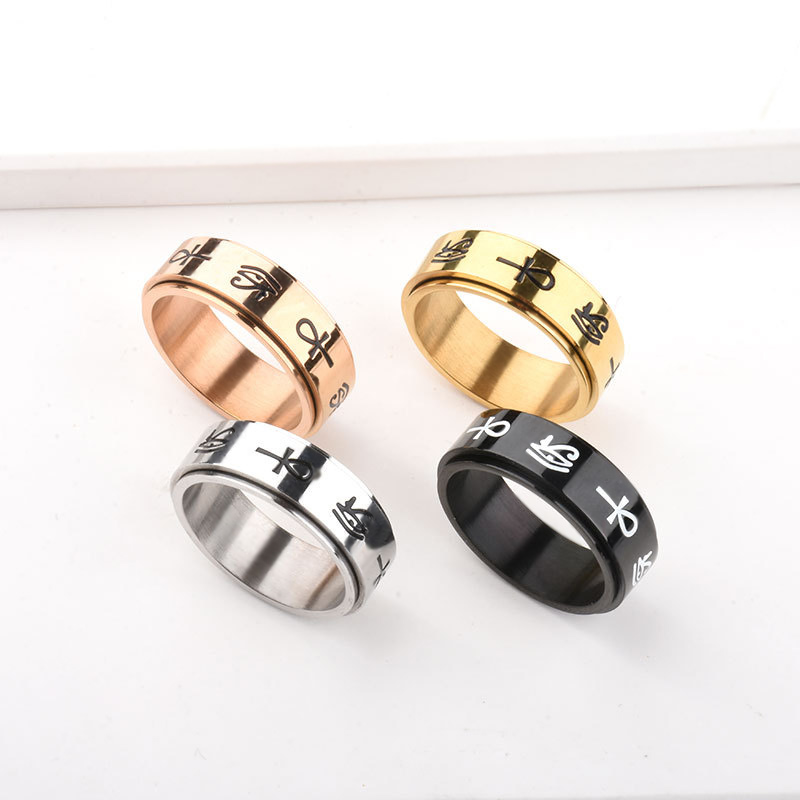 8mm Rotatable Egypt Eye Of Horus Titanium Ring With Street Luxury Shine - Image 4