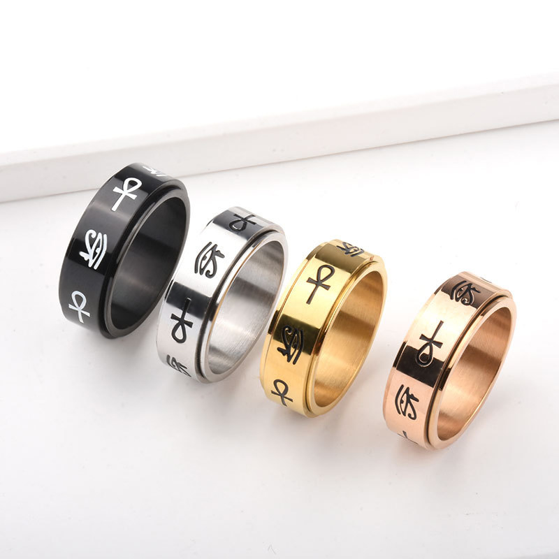 8mm Rotatable Egypt Eye Of Horus Titanium Ring With Street Luxury Shine - Image 6