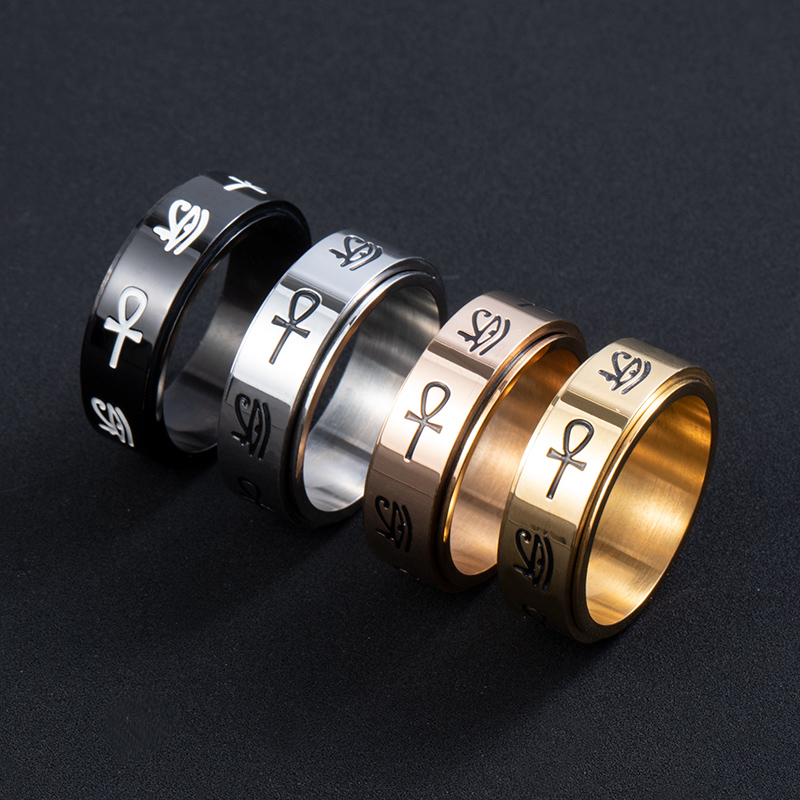 8mm Rotatable Egypt Eye Of Horus Titanium Ring With Street Luxury Shine