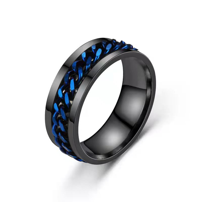 Street Luxury Rotating Titanium Steel Cuban Chain Fidget Ring In Black Gold - Image 6
