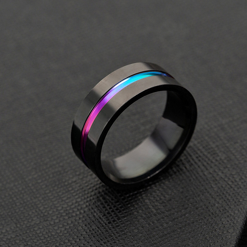 8mm Frosted Black Multicolor Titanium Steel Ring With Street Luxury Shine - Image 4