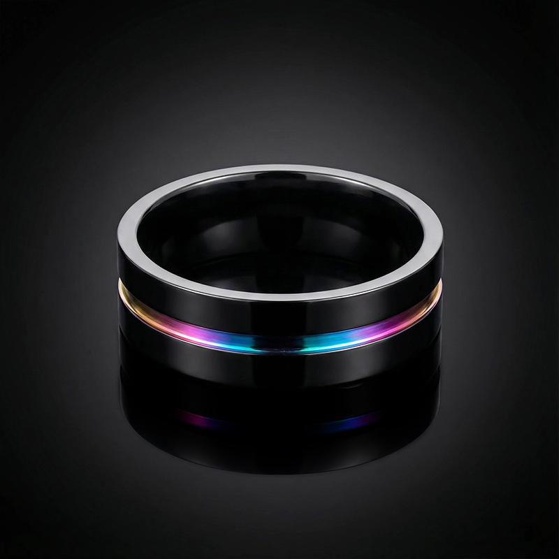 8mm Frosted Black Multicolor Titanium Steel Ring With Street Luxury Shine - Image 5