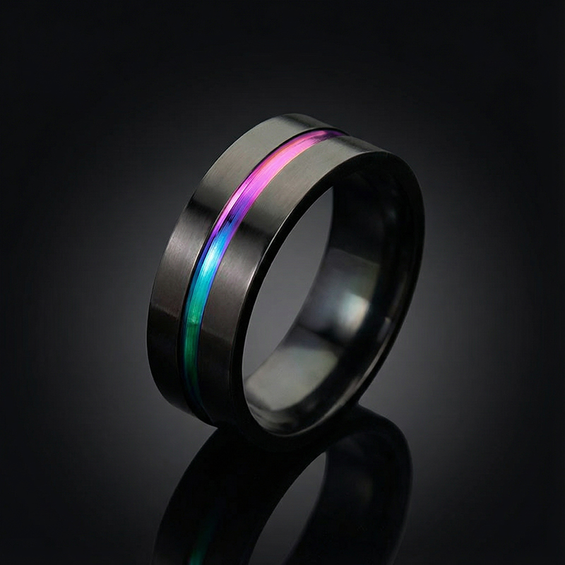 8mm Frosted Black Multicolor Titanium Steel Ring With Street Luxury Shine - Image 6