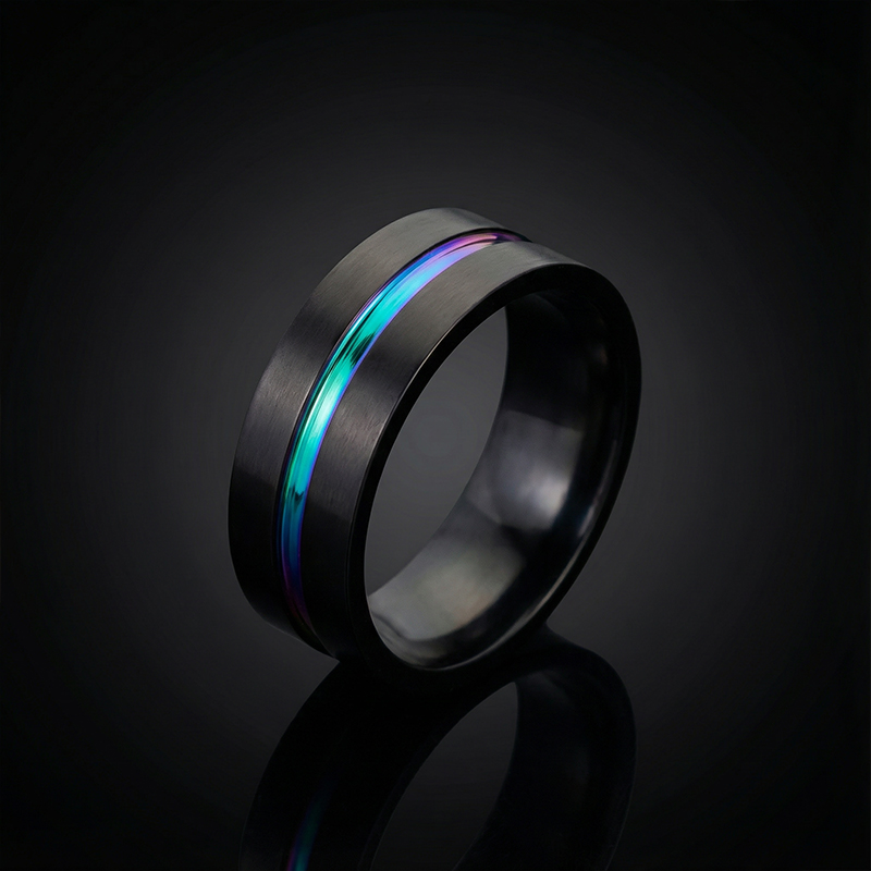 8mm Frosted Black Multicolor Titanium Steel Ring With Street Luxury Shine - Image 7