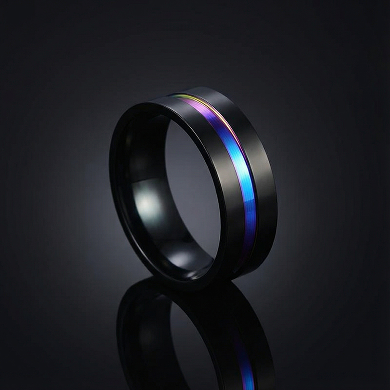 8mm Frosted Black Multicolor Titanium Steel Ring With Street Luxury Shine