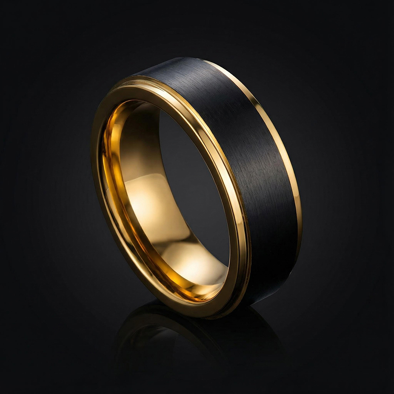 8mm Golden&black Tungsten Ring Bold Statement Style With Street Luxury
