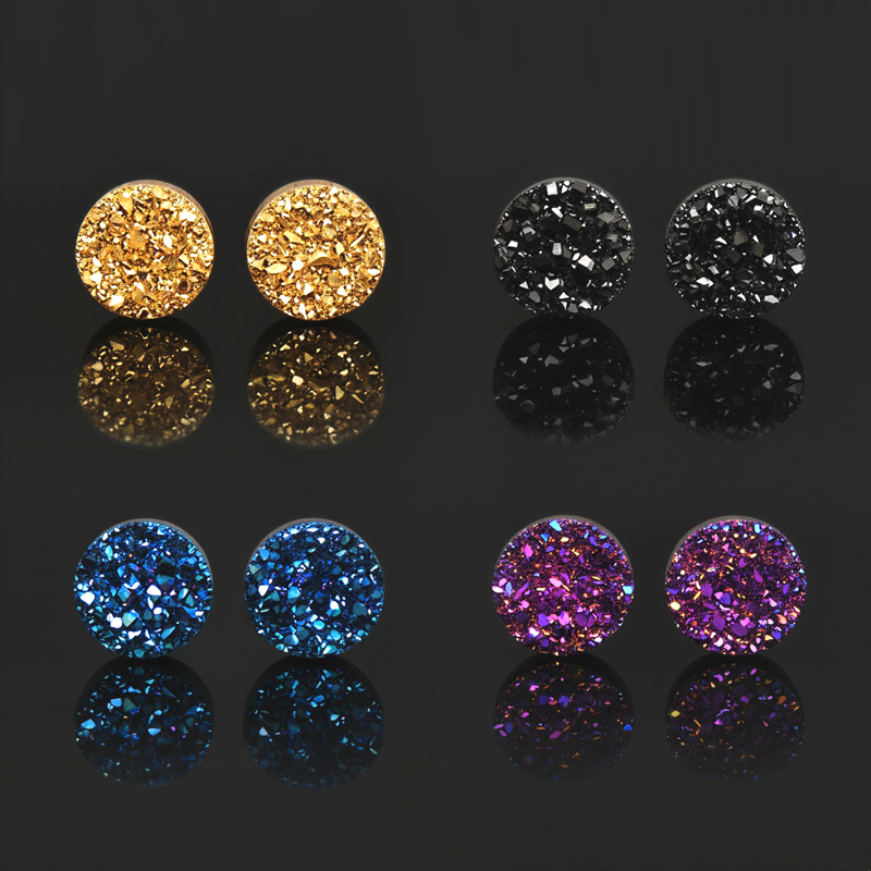 Quartz Round Magnetic Non-piercing Stud Earrings With Street Luxury Shine