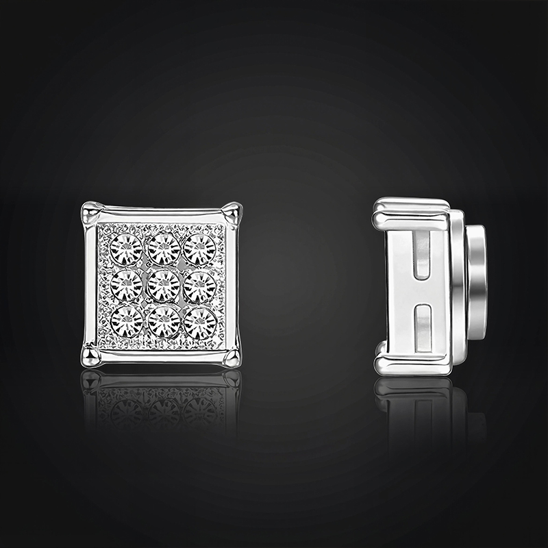 6mm Iced Out Square Shape Magnetic Non-piercing Stud Earrings Gold - Image 3