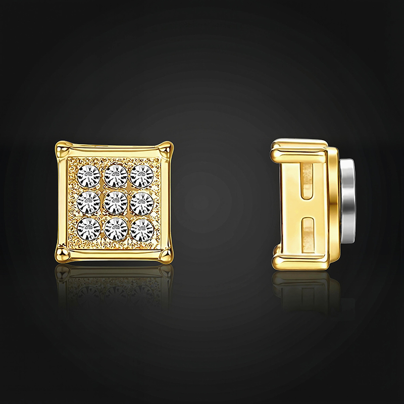 6mm Iced Out Square Shape Magnetic Non-piercing Stud Earrings Gold - Image 7
